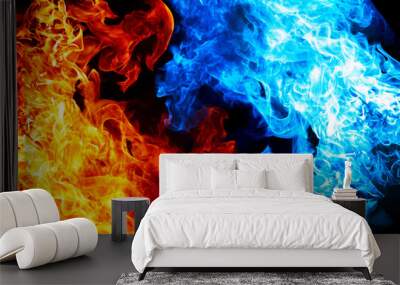 red and blue fire on balck background Wall mural