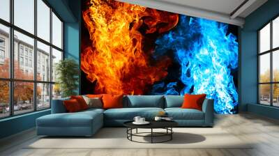 Red and blue fire on balck background Wall mural