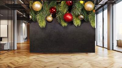 Christmas and New Year s holiday background with copy space,  Christmas border Wall mural