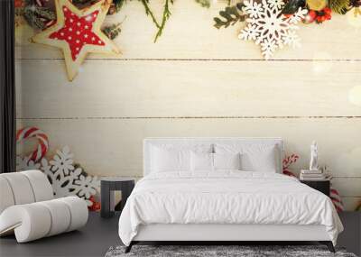 Christmas background on the white wooden desk Wall mural