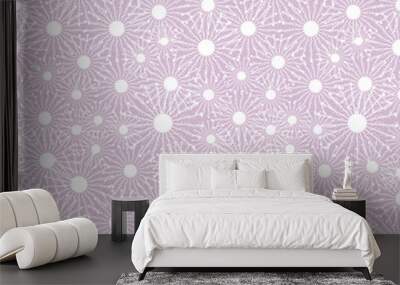 Seamless vector pattern. Seasonal winter light pink background with close-up white snowflakes Wall mural