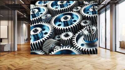 3d render of metal gears with cogwheels in a complex mechanical system Wall mural