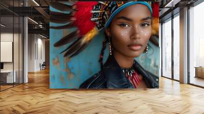 A woman in headdress and feathers Wall mural