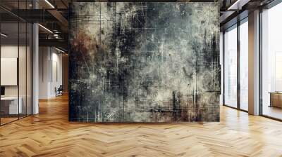 Abstract grungy 3D texture with dark, distressed patterns and chaotic lines Wall mural