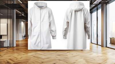 Back and front white Raincoat, white background, isolated , mockup Wall mural