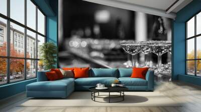 champagne glasses party evening black and white Wall mural