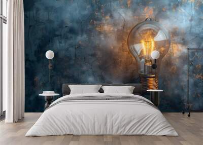 Close up of light bulb on wall with rusty background Wall mural