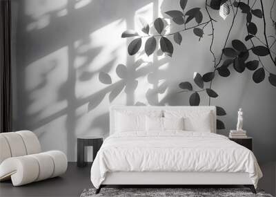 Elegant Shadows of Leaves and Light on a Wall Wall mural