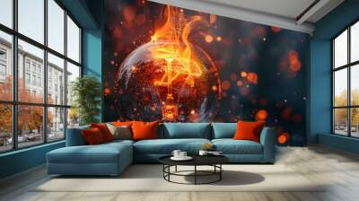 Fiery Light Bulb with Glowing Bokeh Background Wall mural