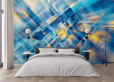 Futuristic blue and yellow geometric interface background, in glas blurred style, modern backdrop Wall mural