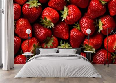 Lots of fresh strawberries swirl around a pile of fresh strawberries seamless background Wall mural