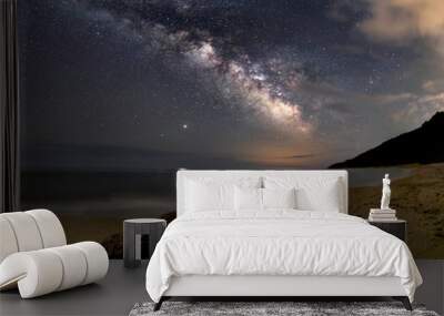 Milky way galaxy over black sea waste shore. Bilion stars in summer night.  Wall mural