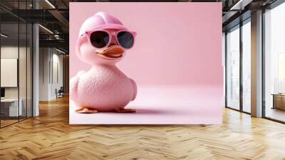 Pink duck with sunglasses and hat Wall mural