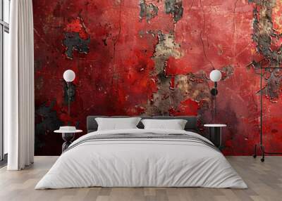 Red and black wall with peeling paint close up Wall mural