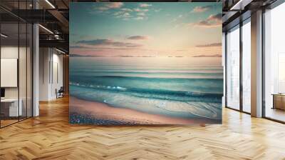 Sea at sunset or sunrise over beach video 4K, The sun touches horizon, Red sky in golden hour amazing seascape,Ocean beach sunsets,The sun in spindrift clouds Fantastic natural sunsets Wall mural