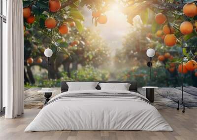 Table, orange tree background Wall mural