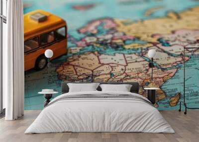 bus on world map travel concept. selective focus Wall mural