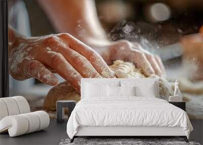 close-up of hands kneading dough. Selective focus Wall mural