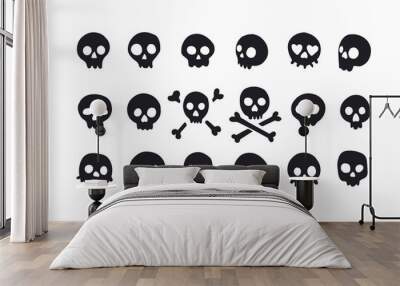 Set of doodle skulls with bones Wall mural