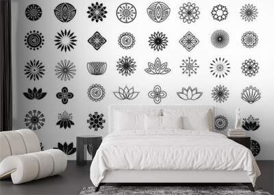 Set of line flower design elements. Plant, blossom and lotus icons Wall mural