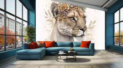 lion in the sun with flowers color art t-short design Wall mural