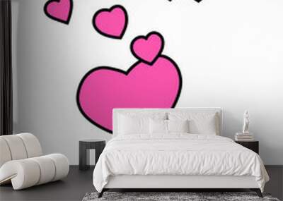 Pink heart with outline. Cartoon love hearts set. Valentine's day decoration. Stock vector flat illustration on a white background. Wall mural