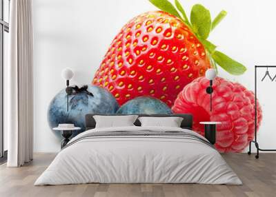 Raspberry, Strawberry and Blueberry Isolated on White Background Wall mural