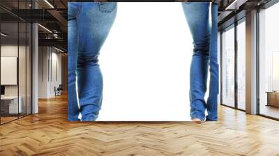 Woman in blue jeans isolated on white Wall mural