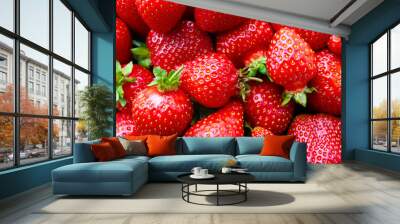 Background with bright red strawberries. Ripe summer berries. Wall mural