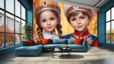 Two cute Slavic children Wall mural