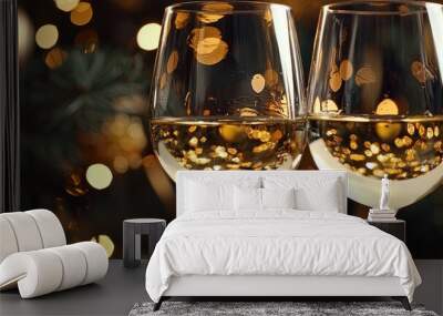 two glasses with wine christmas concept. Selective focus Wall mural