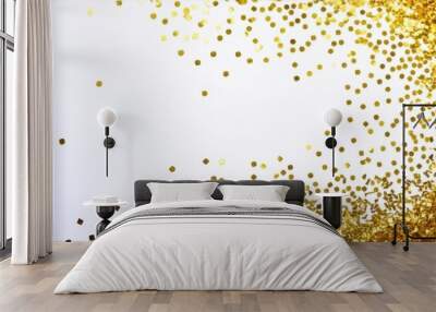 Golden confetti on white background Wall mural