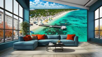 Aerial drone view of Caribbean resort Bavaro, Punta Cana, Dominican Republic . Wall mural