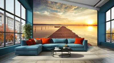 Beautiful cloudscape over the lake, sunset shot Wall mural