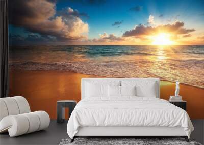 Beautiful sunrise over the sea. Tropical beach. Wall mural