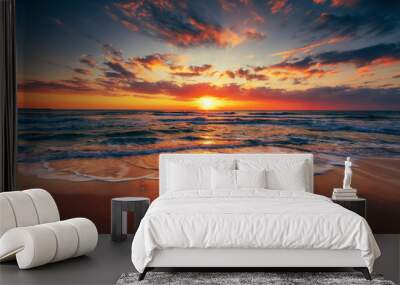 Beautiful sunrise over the sea Wall mural