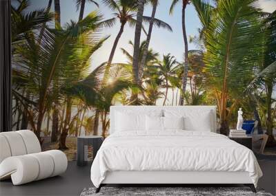 beautiful tropical beach and two chairs Wall mural