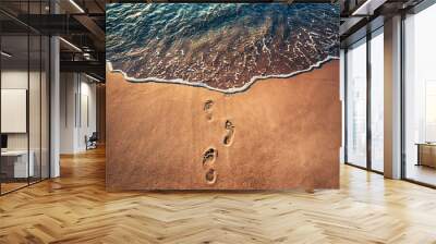 Footsteps on the beach Wall mural