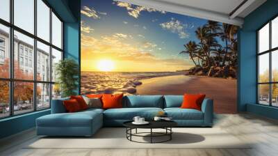 Landscape of paradise tropical island beach, sunrise shot Wall mural