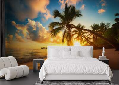 Palm and tropical beach in Punta Cana, Dominican Republic Wall mural