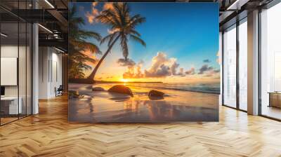 Palm and tropical beach in Punta Cana, Dominican Republic Wall mural