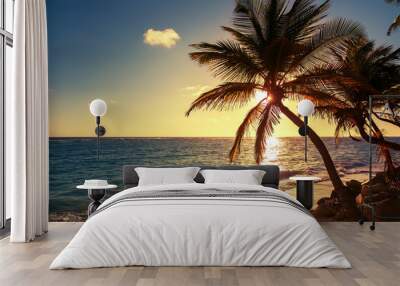 Palm tree on the tropical beach Wall mural