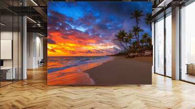 Palm trees and tropical beach in Punta Cana, Dominican Republic Wall mural