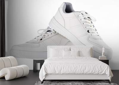 Stylish sneakers isolated on white background. Set of white sport shoes. Wall mural