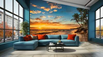 Sunrise on a tropical island. Landscape of paradise tropical beach. Wall mural