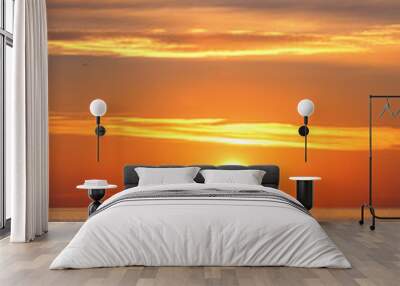 Sunrise over the sea with sailing cargo ship,. Transportation. Logistics. Shipping. Wall mural