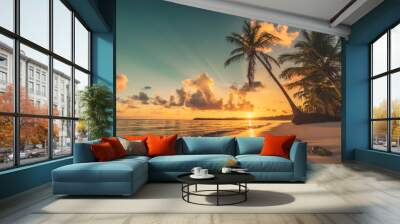 tropical beach in punta cana, dominican republic. palm trees on sandy island in the ocean. Wall mural