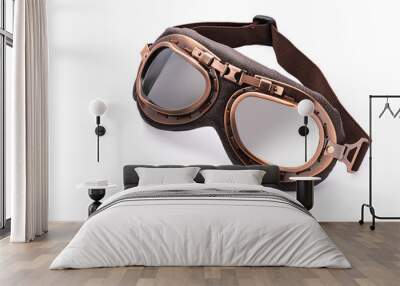 Vintage wind goggles, retro aviation glasses isolated on white background Wall mural