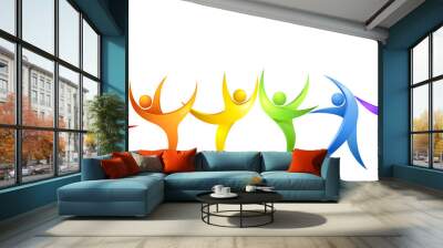 Abstract colorful dancing figures of small people. Vector illustration. Wall mural