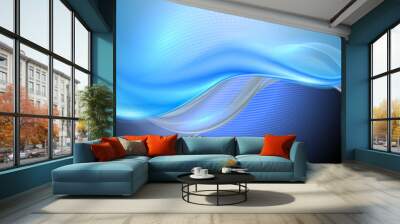 Abstract dark waving background with blue waves Wall mural